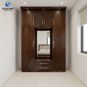 Three Door Upper Cupboard Wardrobe With Dresser W- 101